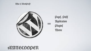 @NATECOOPER
Pages, Posts
Application
Plugins
Theme
What is WordPress?
=
 