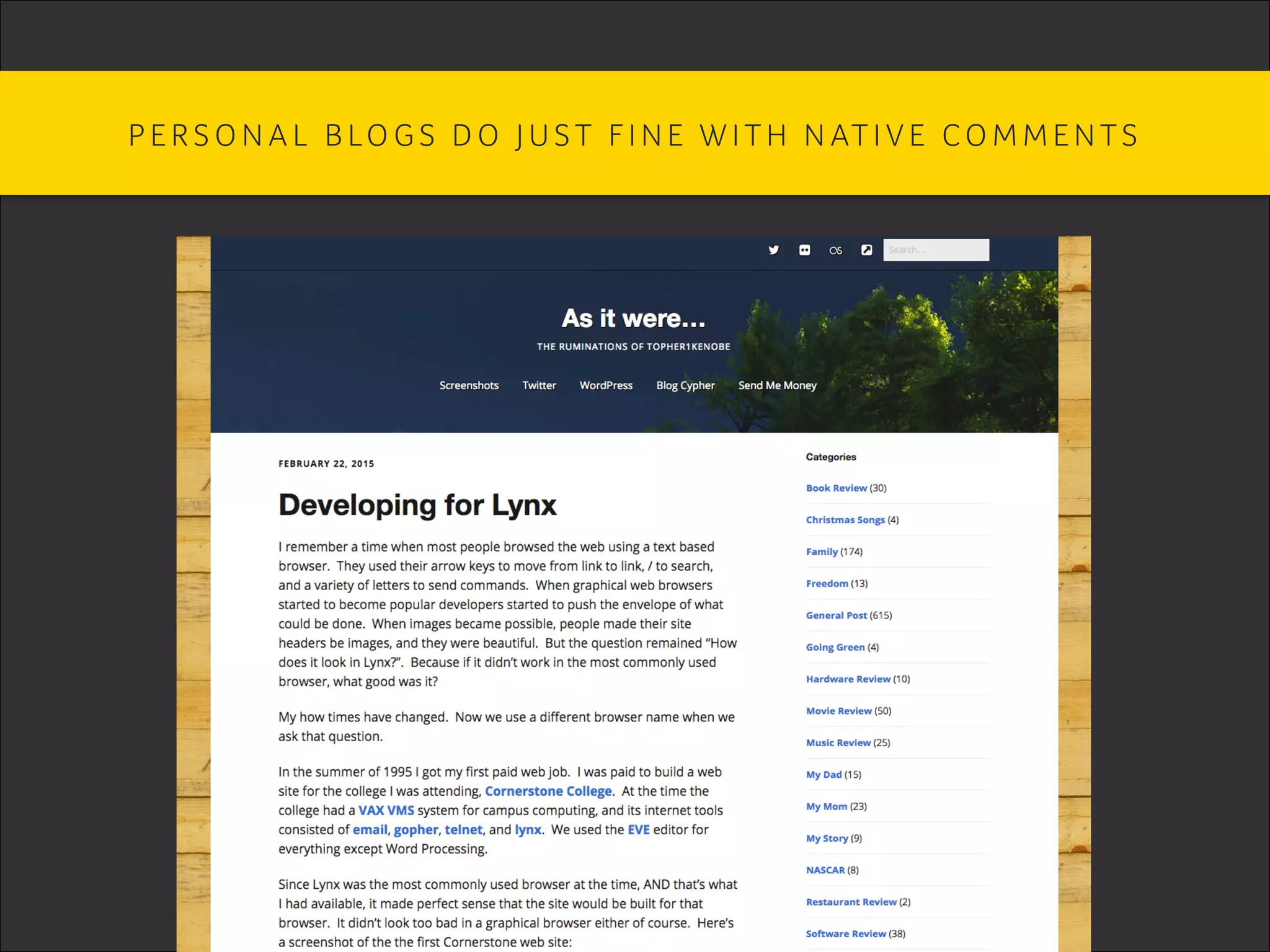 P E R S O N A L B LO G S D O J U S T F I N E W I T H N AT I V E CO M M E N T S 	
 