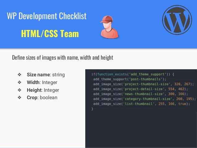 wordpress development checklist wordpress thumbnail size