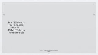Et +75% d’entre
 vous disposent
   déjà de la
TOTALITE de ces
 fonctionnalités




                   Source : http://wordpress.org/about/
                                   stats/

                                    9
 