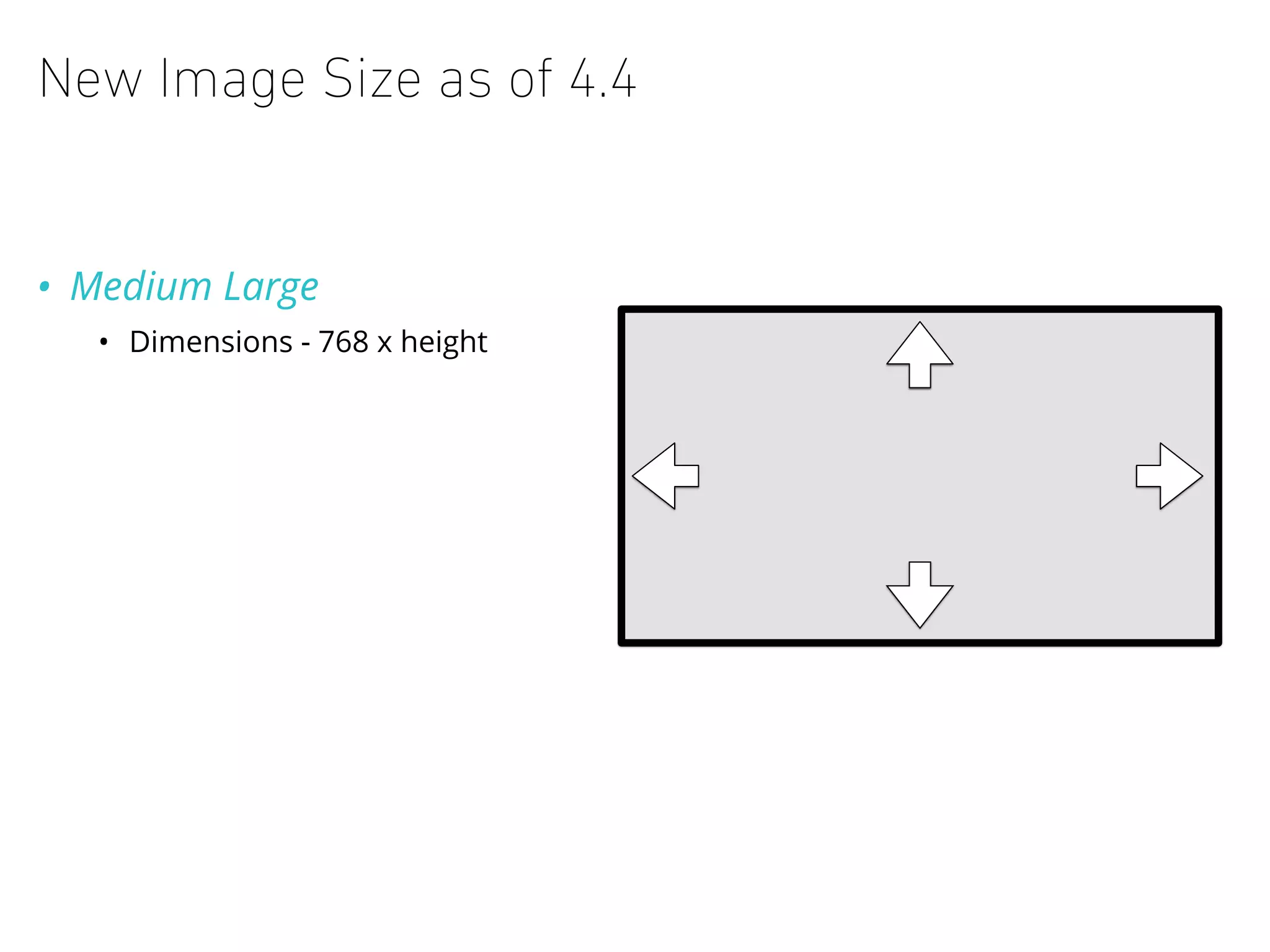 New Image Size as of 4.4
• Medium Large
• Dimensions - 768 x height
 
