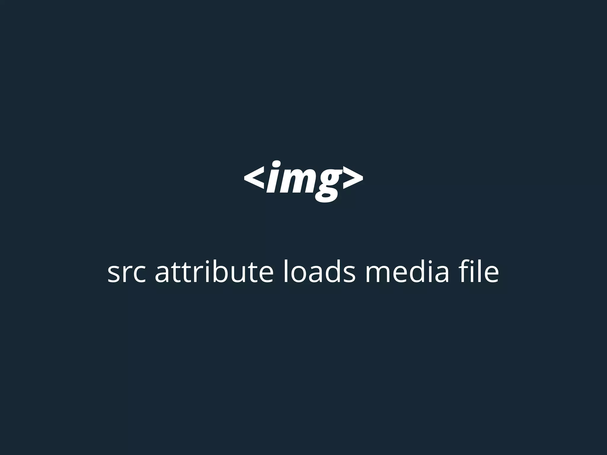 <img>
src attribute loads media file
 