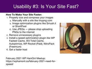 Usability #3: Is Your Site Fast?
How To Make Your Site Faster:
1. Properly size and compress your images
a. Manually with ...