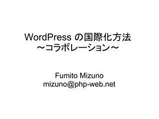 WordPress の国際化方法
  〜コラボレーション〜

     Fumito Mizuno
  mizuno@php-web.net
 