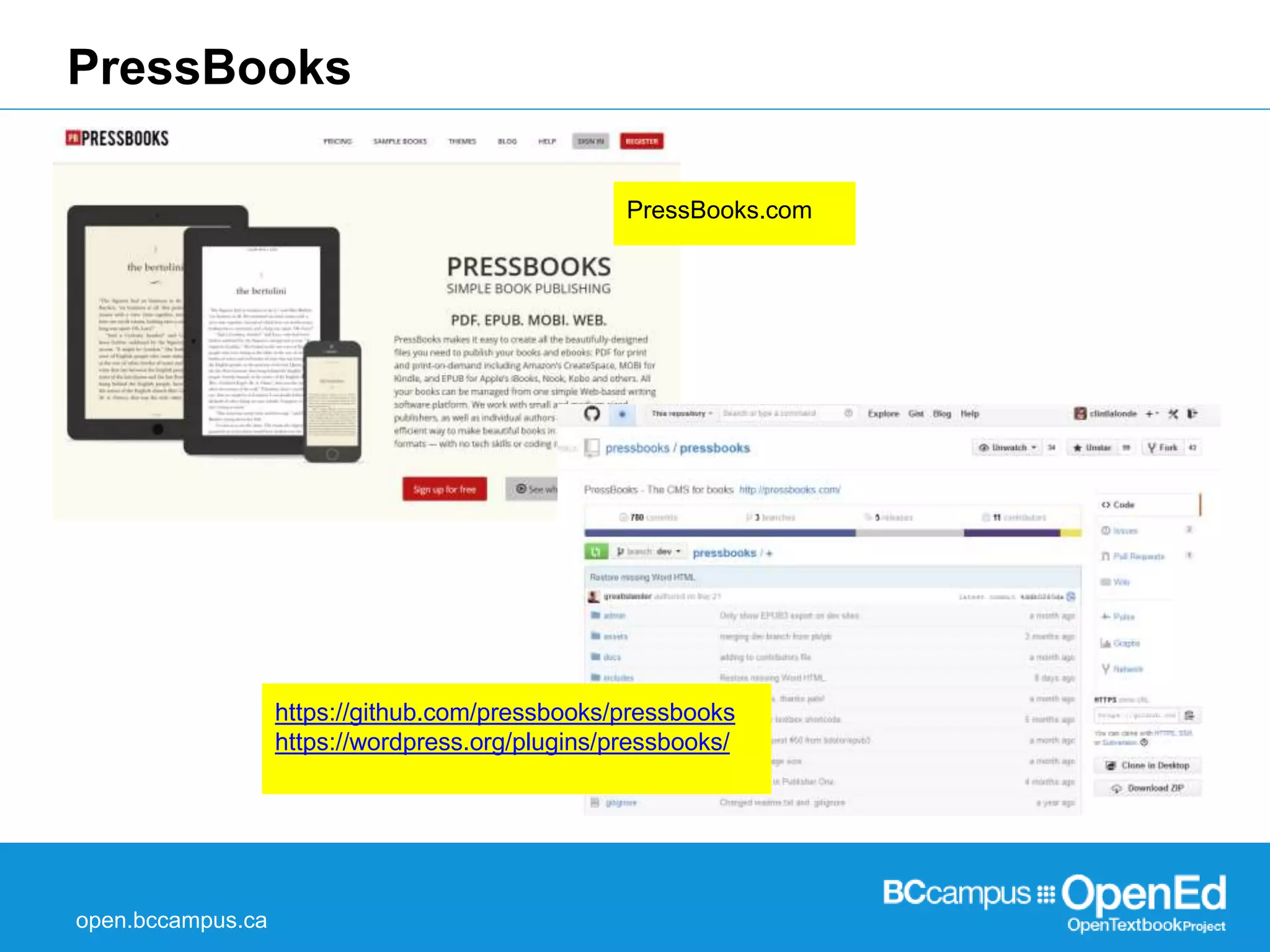 PressBooks 
open.bccampus.ca 
PressBooks.com 
https://github.com/pressbooks/pressbooks 
https://wordpress.org/plugins/pressbooks/ 
 