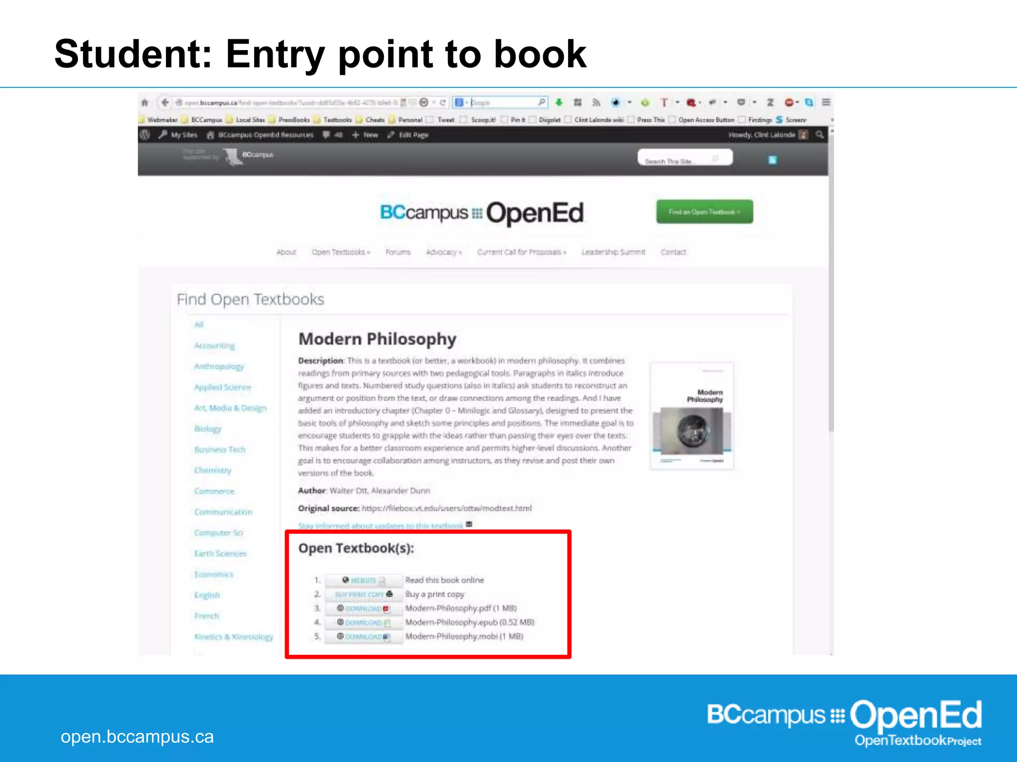 Student: Entry point to book 
open.bccampus.ca 
 