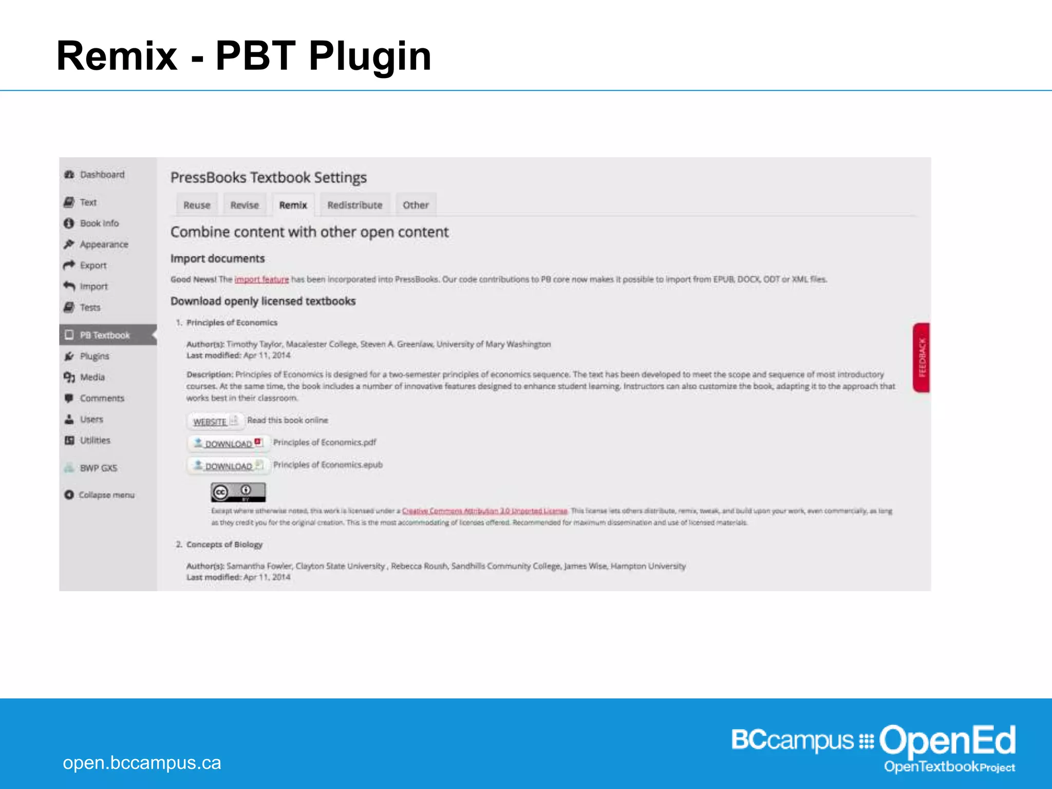 Remix - PBT Plugin 
open.bccampus.ca 
 