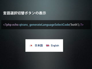 言語選択切替ボタンの表示
<?php echo qtrans_generateLanguageSelectCode('both'); ?>
 