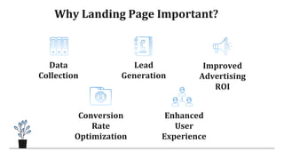 Data
Collection
Conversion
Rate
Optimization
Lead
Generation
Enhanced
User
Experience
Why Landing Page Important?
Improved
Advertising
ROI
 