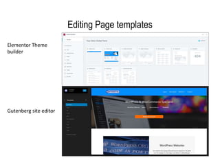 Editing Page templates
Elementor Theme
builder
Gutenberg site editor
 