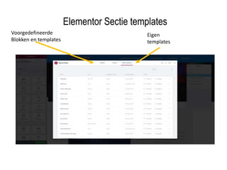 Elementor Sectie templates
Eigen
templates
Voorgedefineerde
Blokken en templates
 