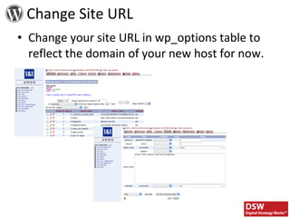 Change your site URL in wp_options table to reflect the domain of your new host for now. Change Site URL 