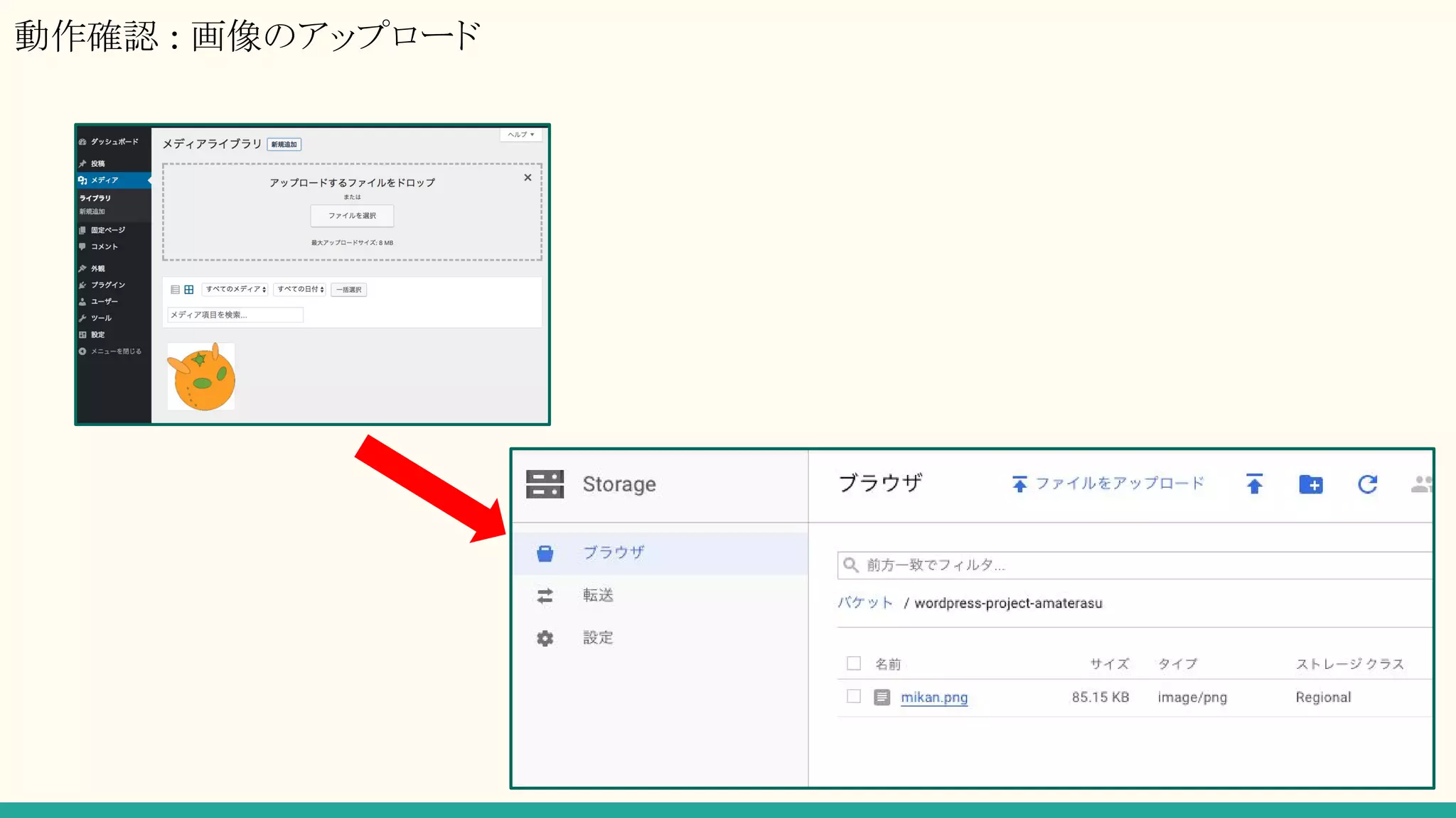 動作確認 : 画像のアップロード
 