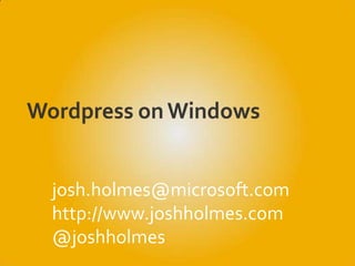 josh.holmes@microsoft.com
http://www.joshholmes.com
@joshholmes
 