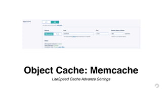 Object Cache: Memcache
LiteSpeed Cache Advance Settings
 