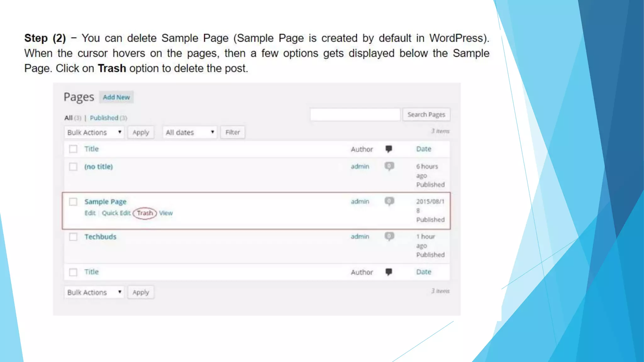 Word press pages(edit and delete)