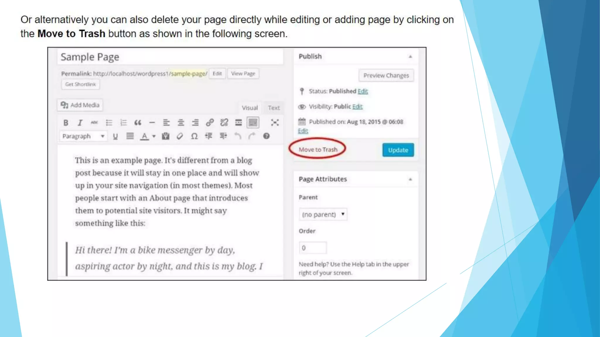 Word press pages(edit and delete)