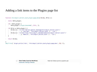 Adding a link items to the Plugins page list
 