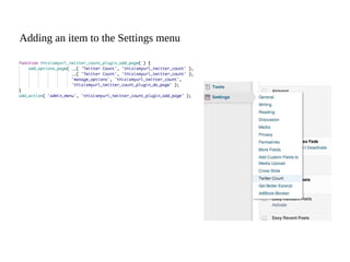 Adding an item to the Settings menu
 