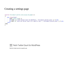 Creating a settings page
 