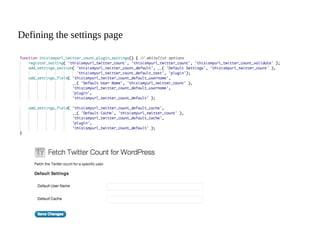 Defining the settings page
 