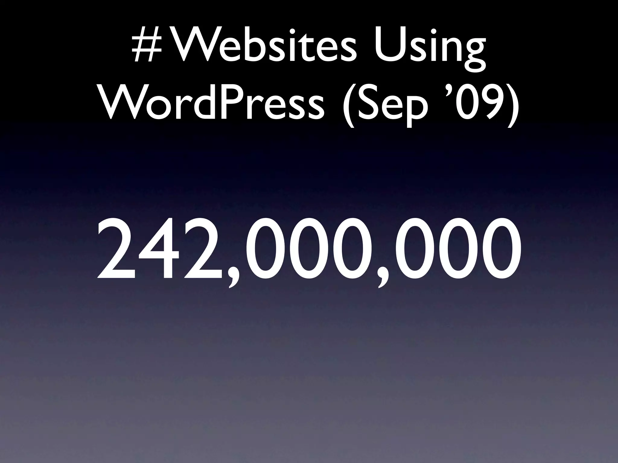 # Websites Using
WordPress (Sep ’09)


242,000,000
 