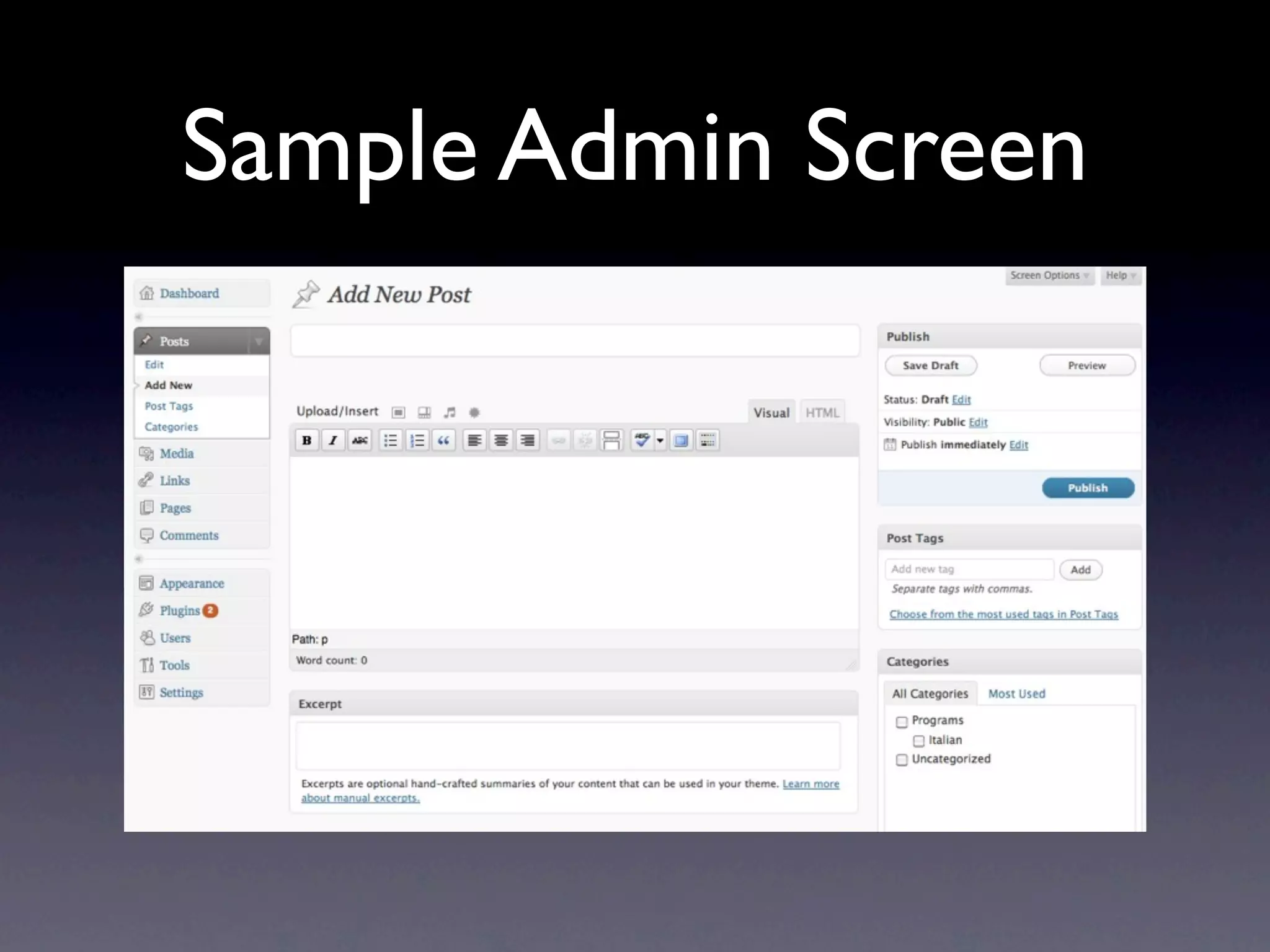 Sample Admin Screen
 