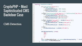 CryptoPHP ~ Most
Sophisticated CMS
Backdoor Case
CMS Detection
 
