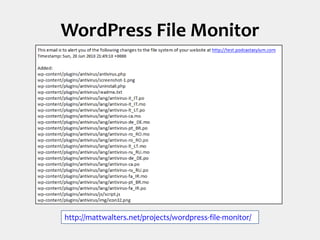 WordPress File Monitorhttp://mattwalters.net/projects/wordpress-file-monitor/