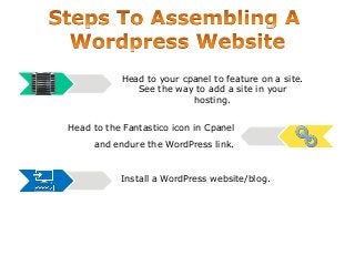 Head to the Fantastico icon in Cpanel
and endure the WordPress link.
Head to your cpanel to feature on a site.
See the way to add a site in your
hosting.
Install a WordPress website/blog.
 