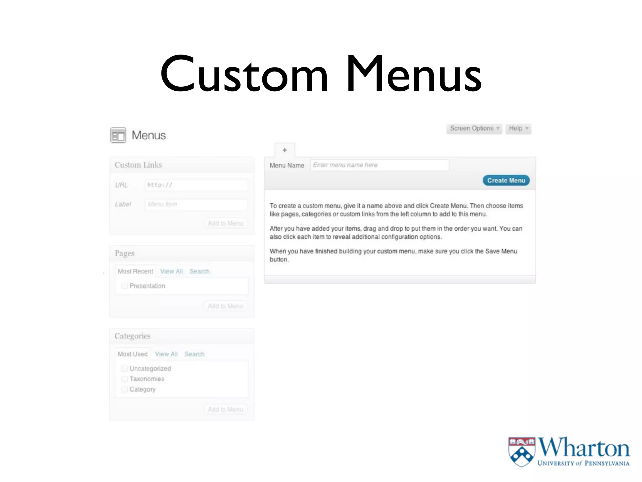 Custom Menus
 