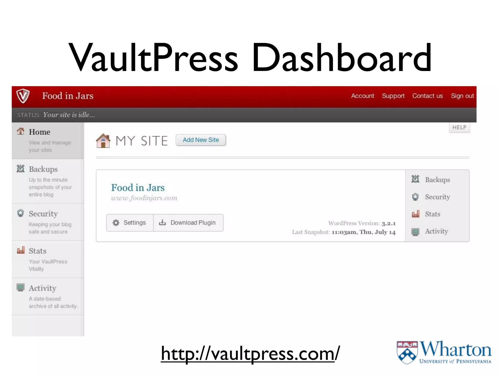 VaultPress Dashboard




     http://vaultpress.com/
 
