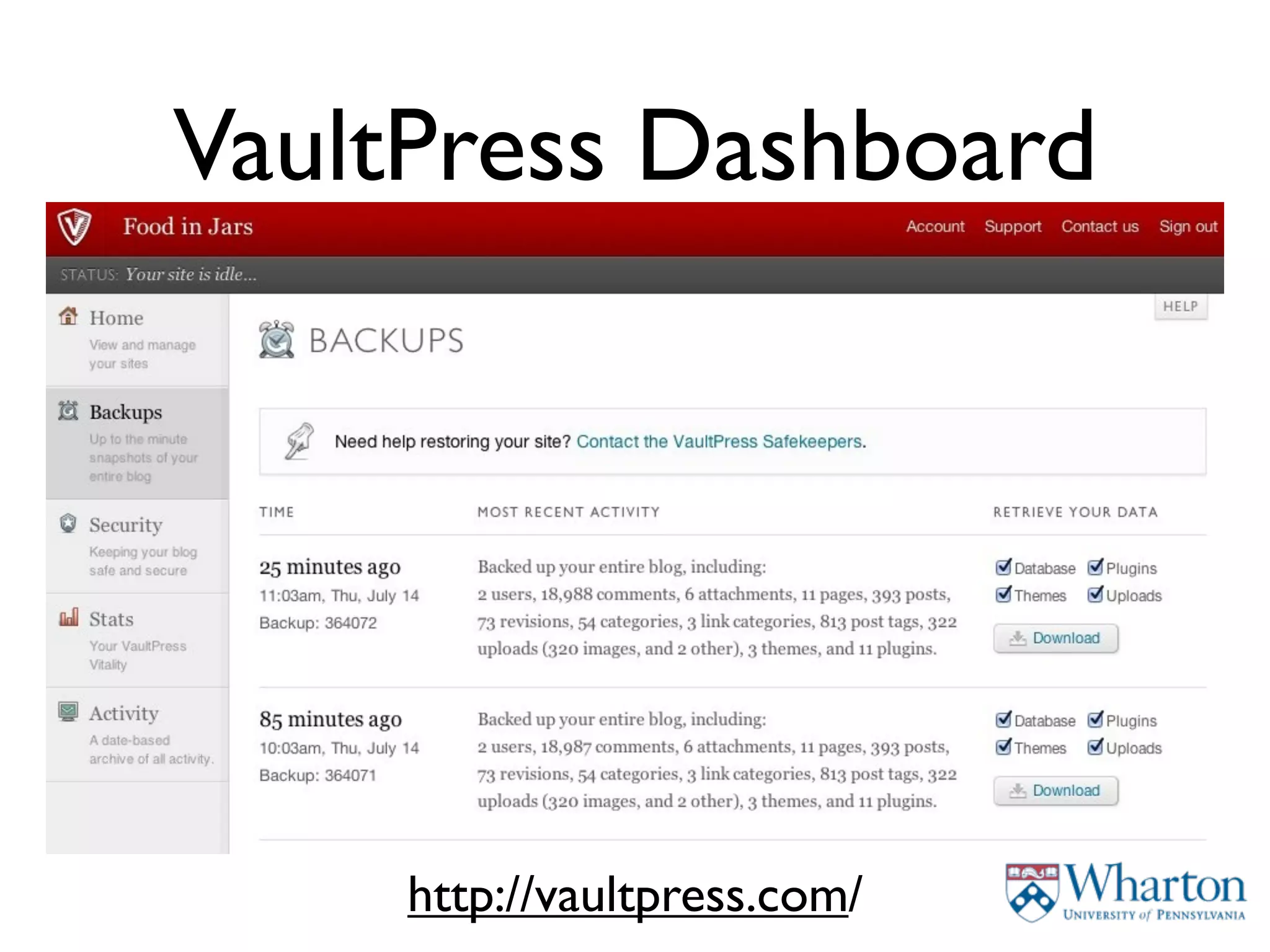 VaultPress Dashboard




     http://vaultpress.com/
 