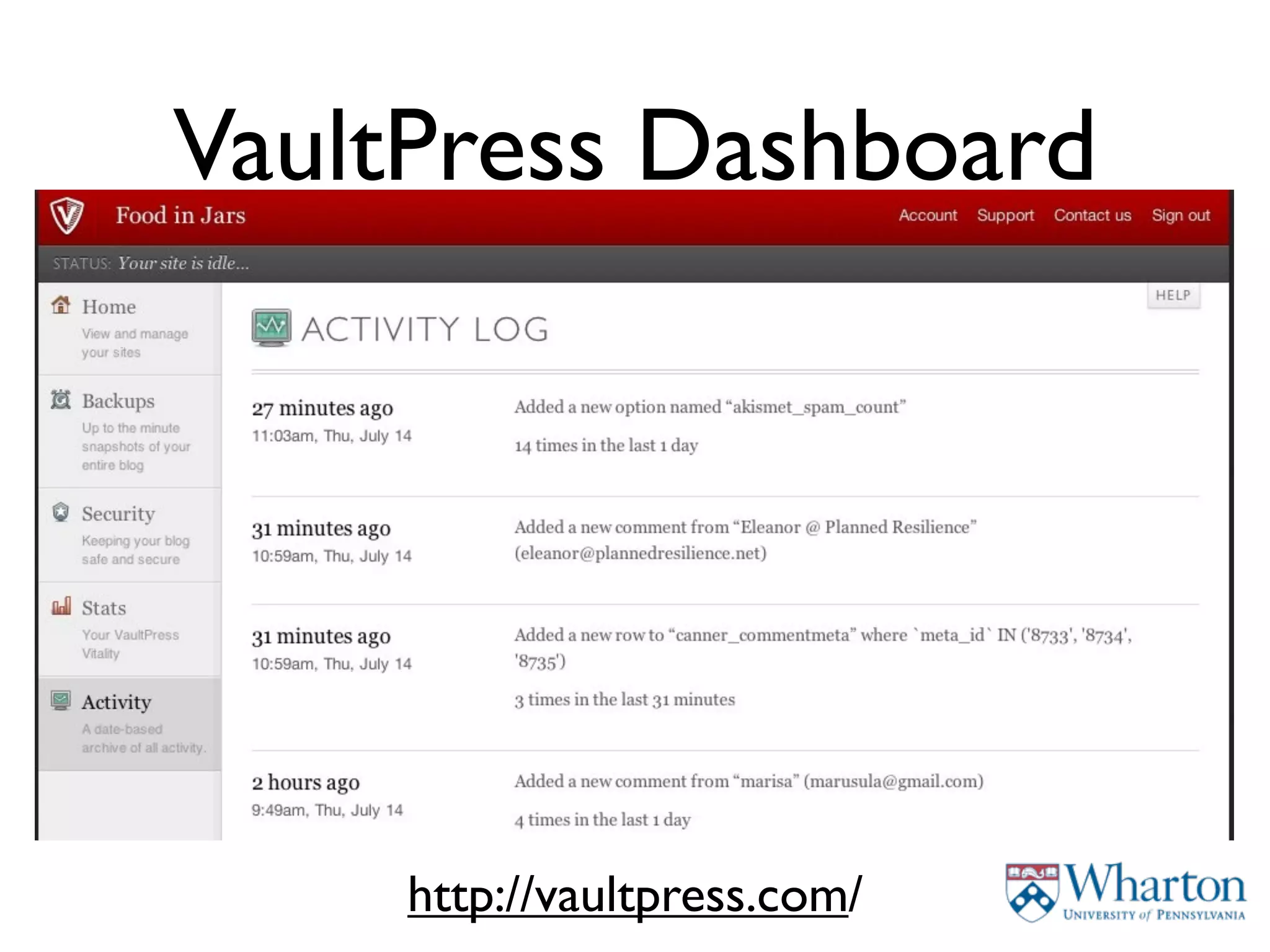 VaultPress Dashboard




     http://vaultpress.com/
 