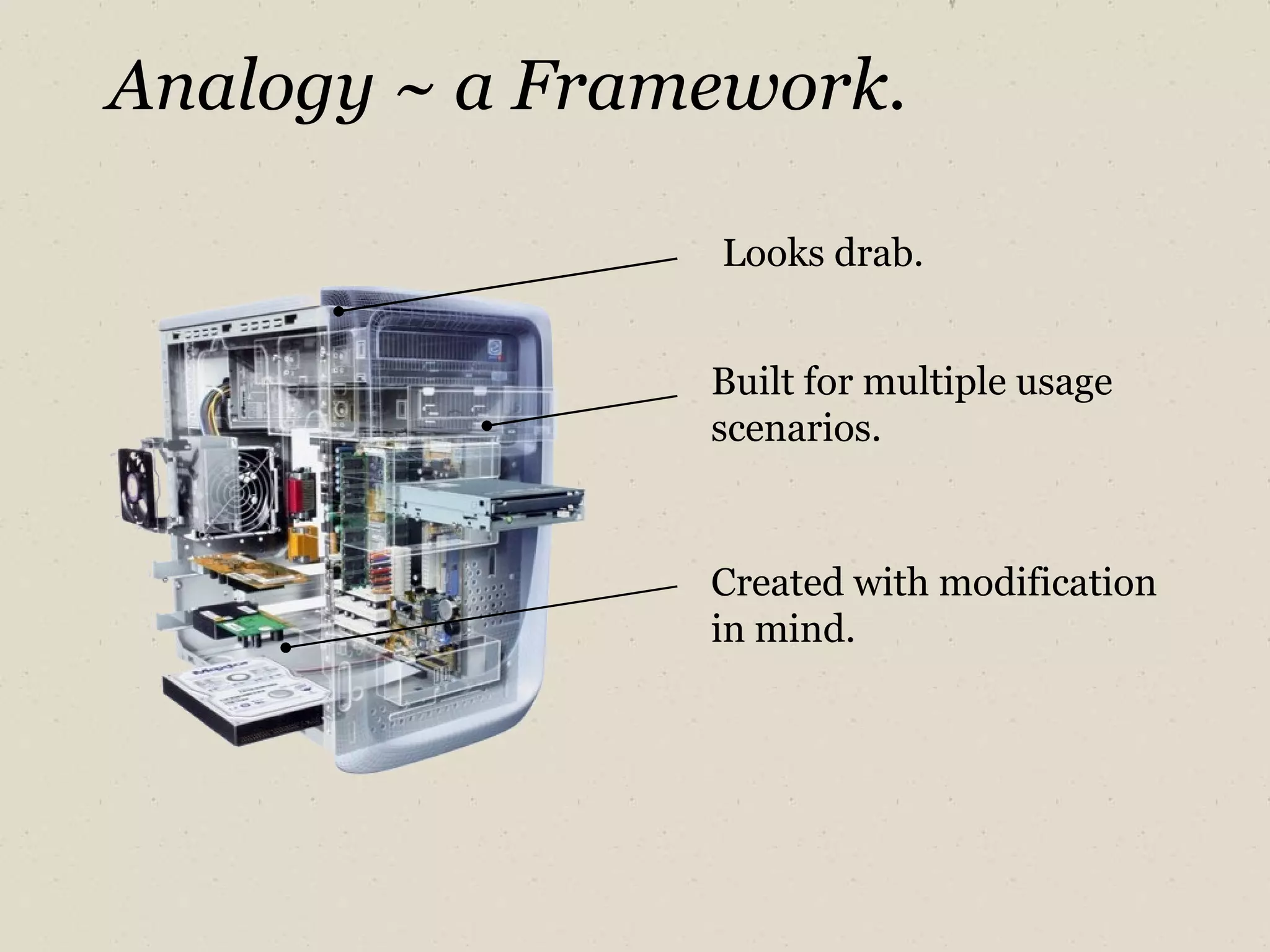 Analogy ~ a Framework. Looks drab. Built for multiple usage scenarios. Created with modification in mind. 