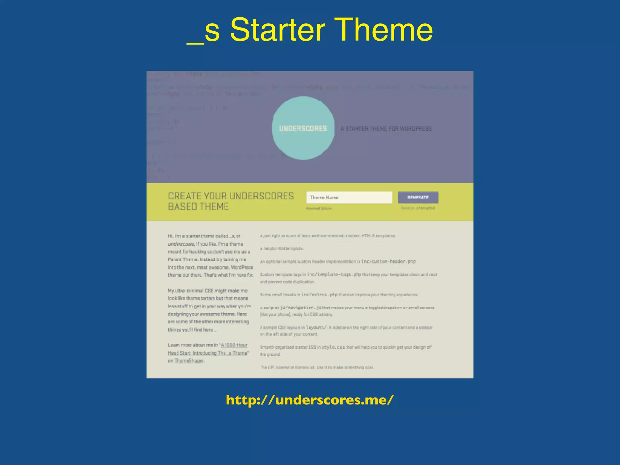 _s Starter Theme
http://underscores.me/
 