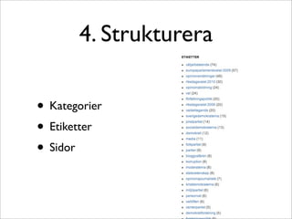 4. Strukturera

• Kategorier
• Etiketter
• Sidor
 
