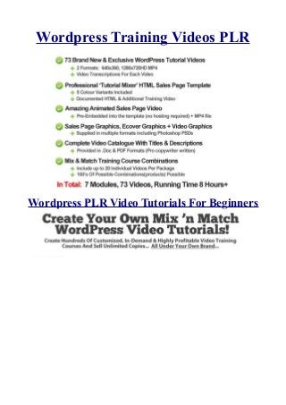 Wordpress Training Videos PLR
Wordpress PLR Video Tutorials For Beginners
 
