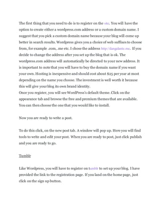 WordPress tumblr 101 Getting Started PDF