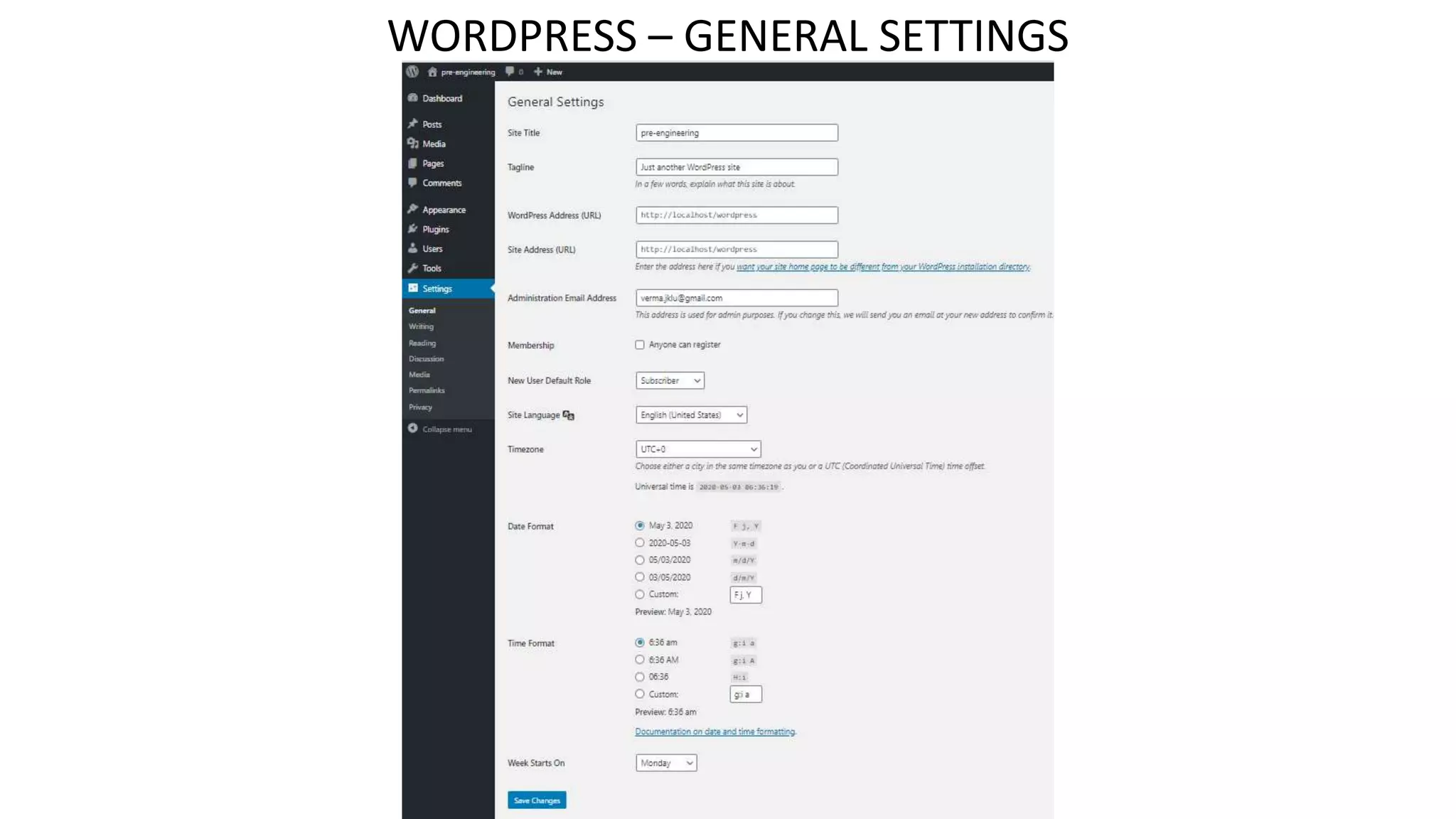 WORDPRESS – GENERAL SETTINGS
 