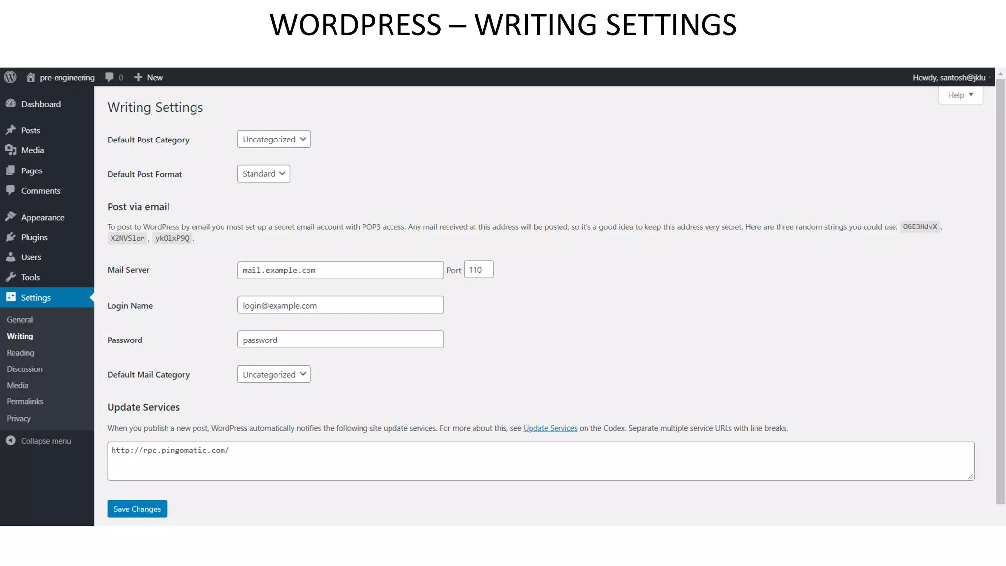 WORDPRESS – WRITING SETTINGS
 