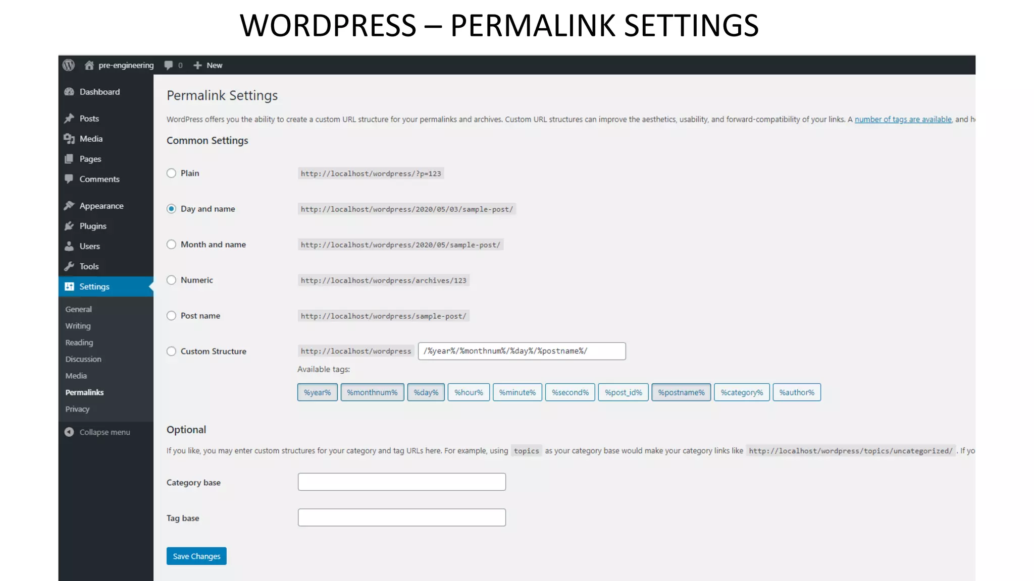 WORDPRESS – PERMALINK SETTINGS
 