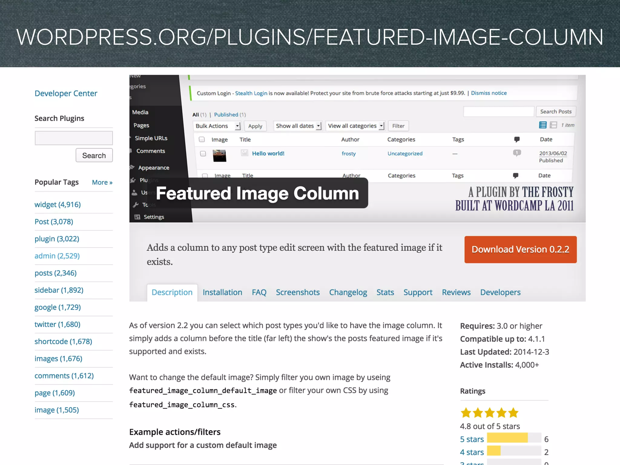 WORDPRESS.ORG/PLUGINS/FEATURED-IMAGE-COLUMN
 