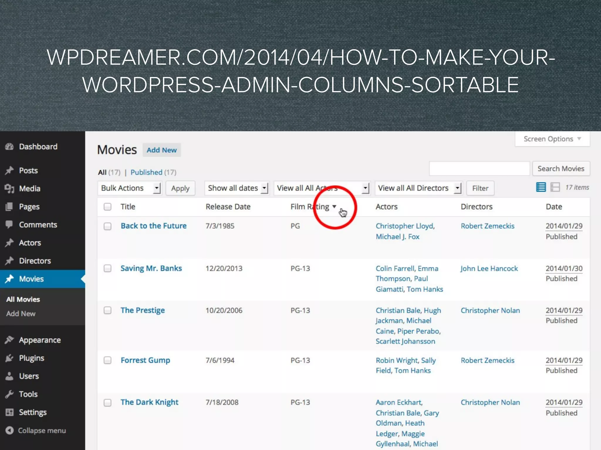 WPDREAMER.COM/2014/04/HOW-TO-MAKE-YOUR-
WORDPRESS-ADMIN-COLUMNS-SORTABLE
 