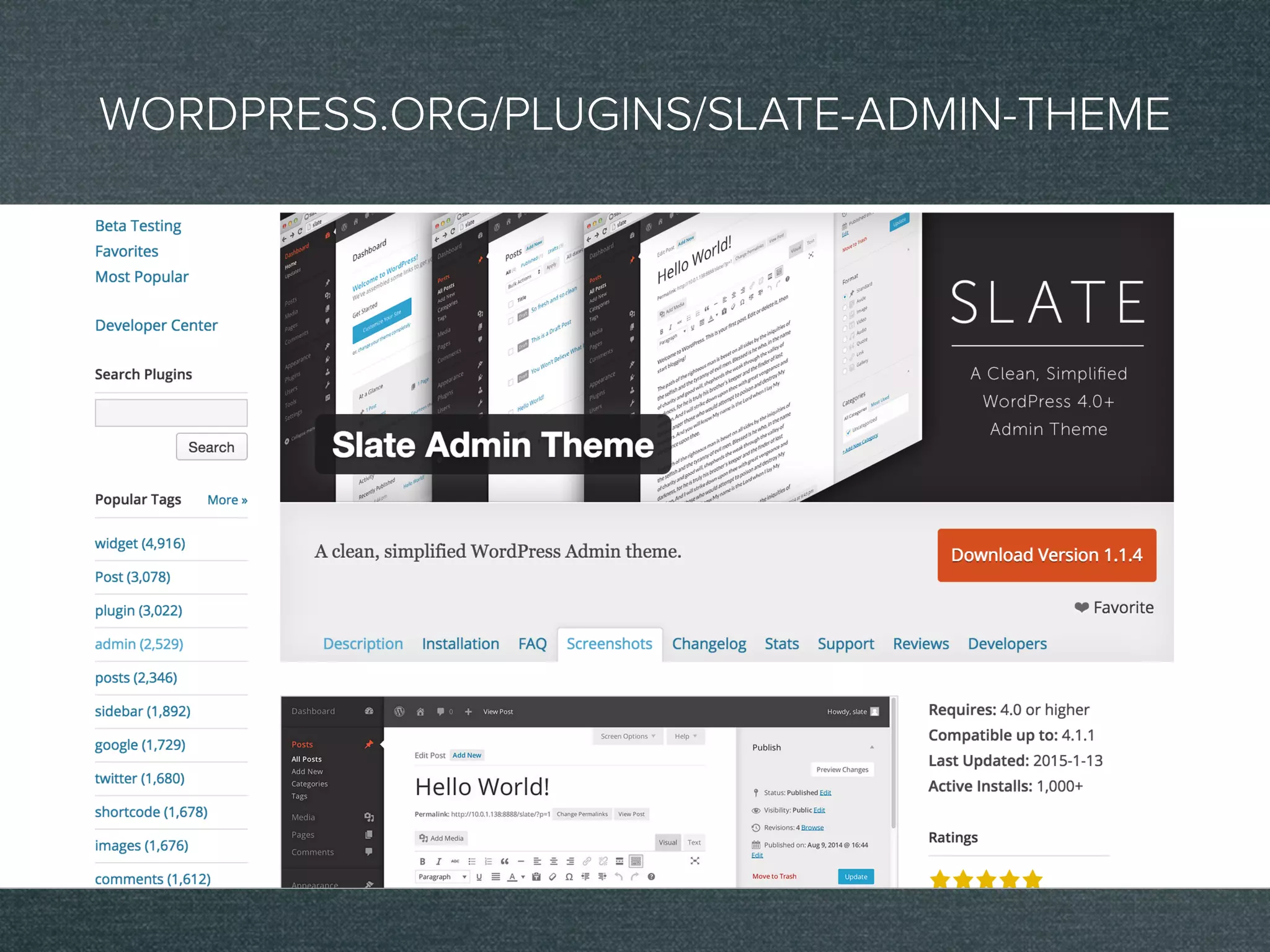 WORDPRESS.ORG/PLUGINS/SLATE-ADMIN-THEME
 