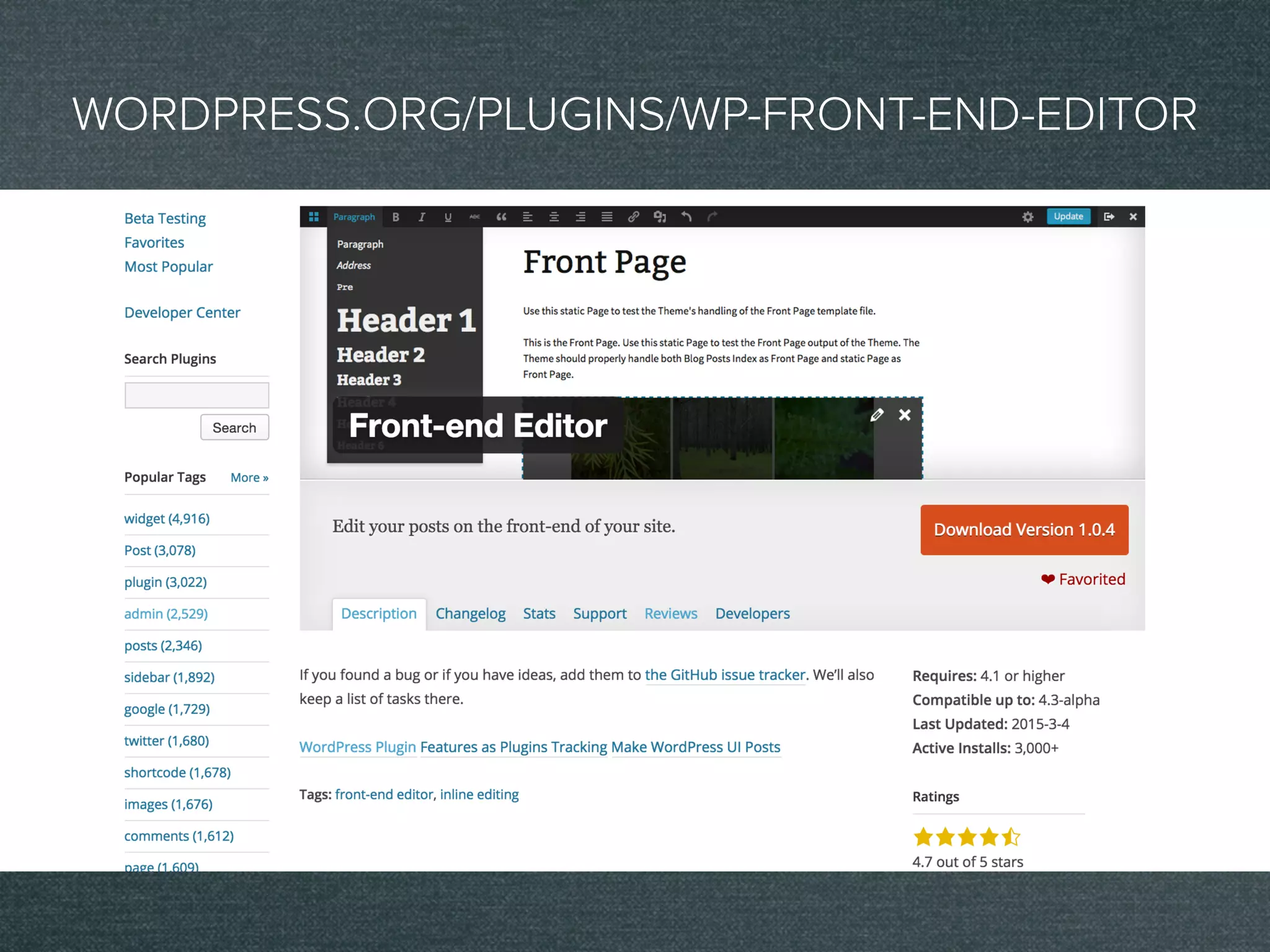 WORDPRESS.ORG/PLUGINS/WP-FRONT-END-EDITOR
 