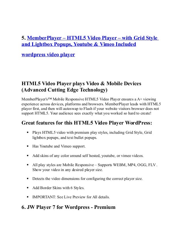 Wordpress Video Player Wordpress Video Player