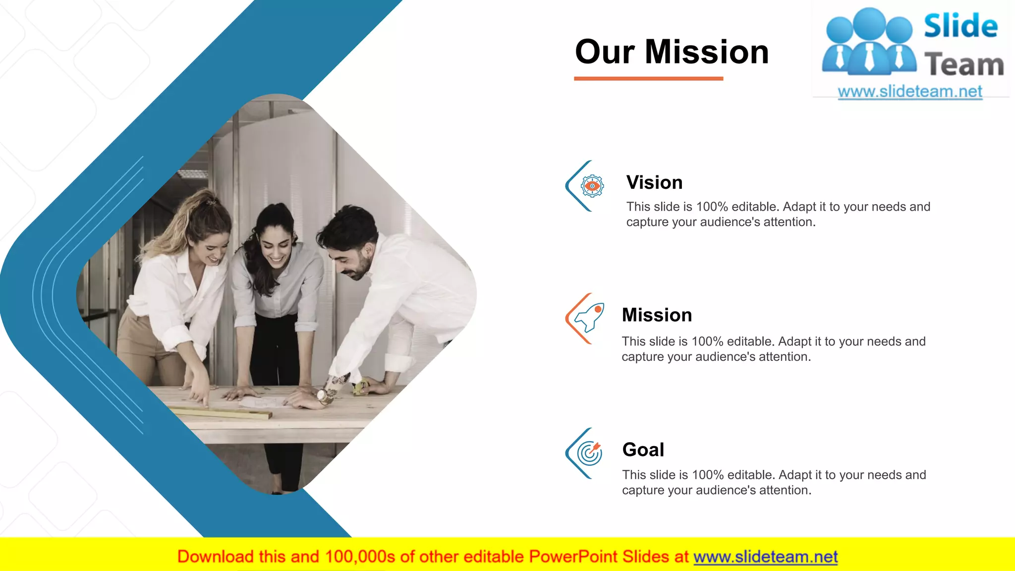 20
Our Mission
Vision
This slide is 100% editable. Adapt it to your needs and
capture your audience's attention.
This slide is 100% editable. Adapt it to your needs and
capture your audience's attention.
Mission
This slide is 100% editable. Adapt it to your needs and
capture your audience's attention.
Goal
 