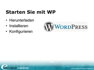 Gratis Wordpress Webinar - Web-Blogsystem Einführung mit Eduvision Ausbildungen