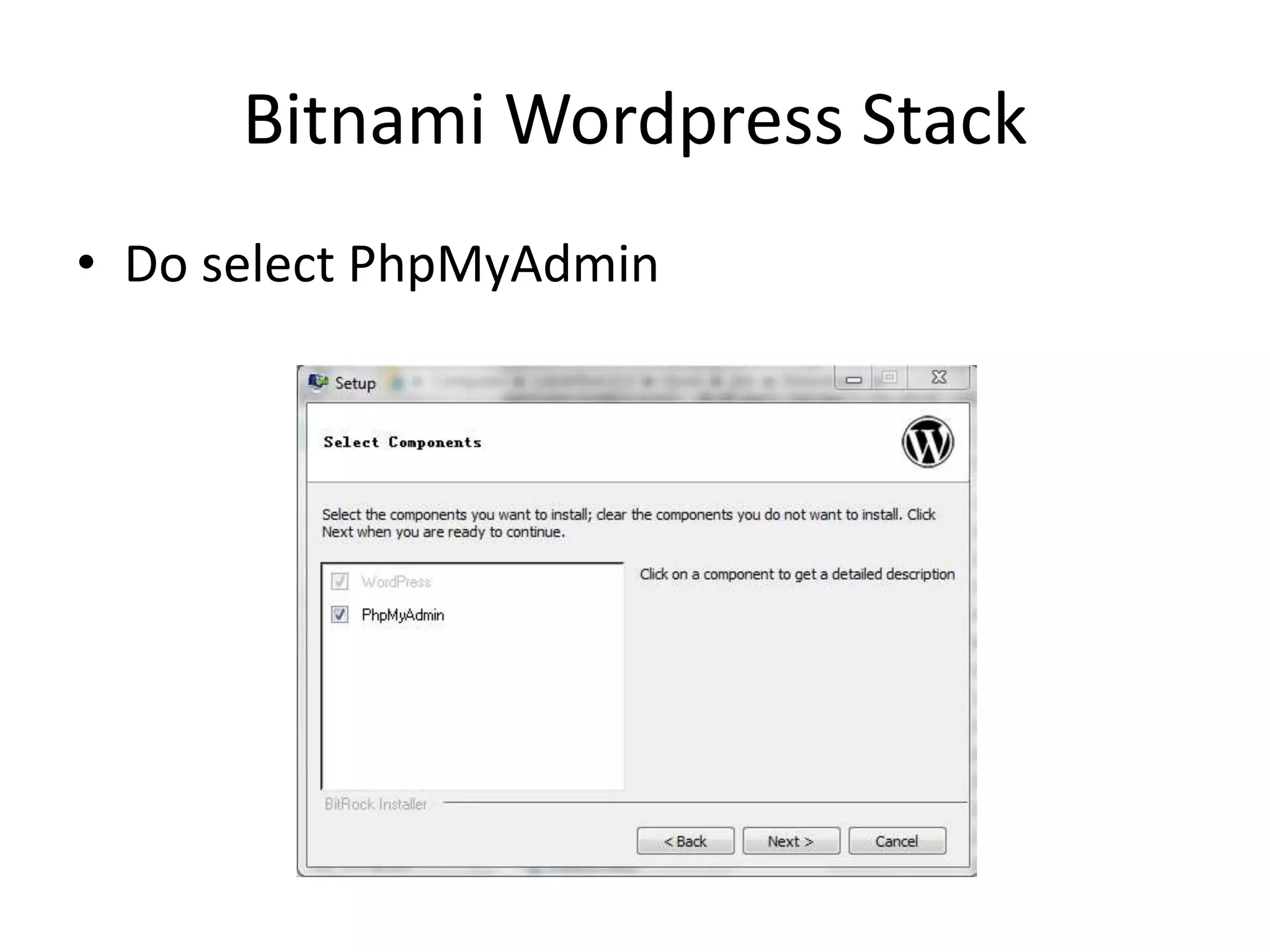 BitnamiWordpress StackDo select PhpMyAdmin